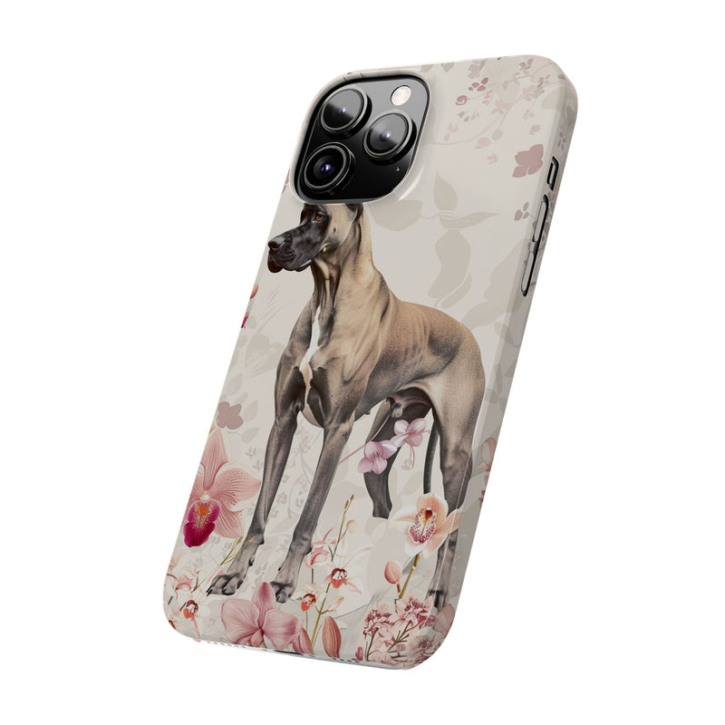 Great Dane with Flowers Slim iPhone Cases