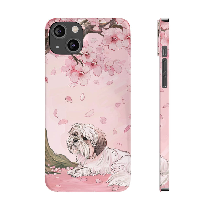 Shih Tzu with Flowers Slim iPhone Cases