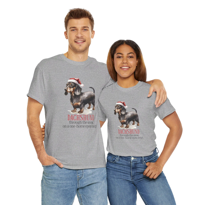 Dachshund Through The Snow Christmas Unisex Heavy Cotton Tee | Dachshund Christmas Gift