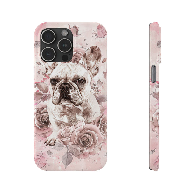 French Bulldog with Flowers Slim iPhone Cases