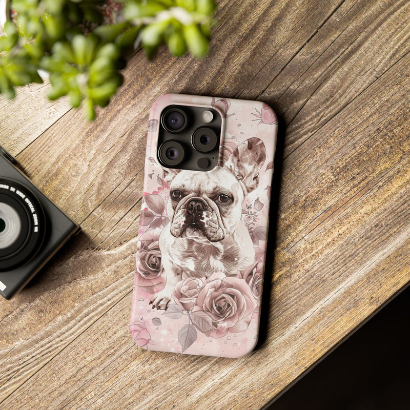 French Bulldog with Flowers Slim iPhone Cases