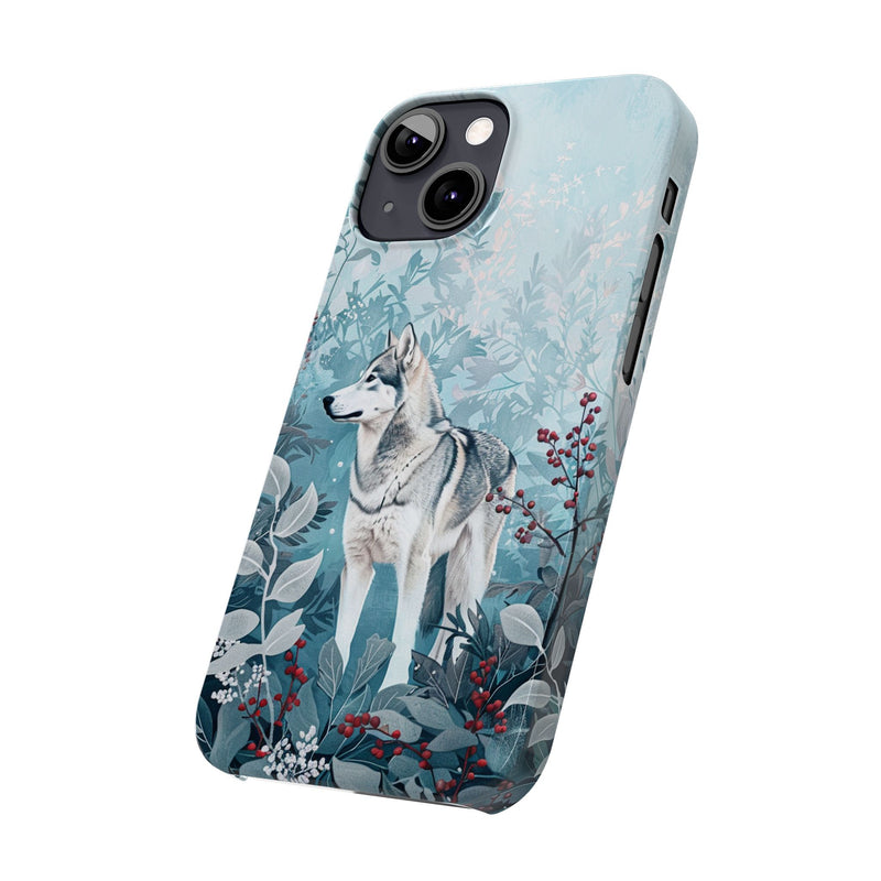 Siberian Husky with Flowers Slim iPhone Cases