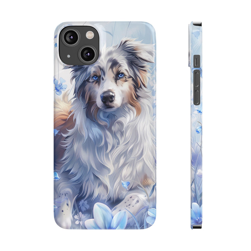 Australian Shepherd with Flowers iPhone Slim Phone Cases