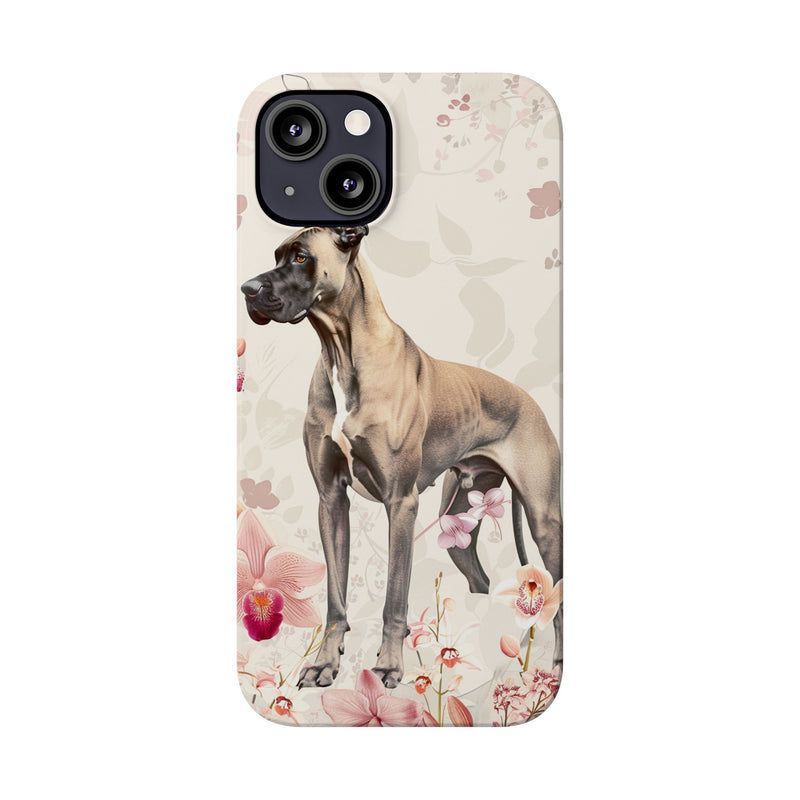 Great Dane with Flowers Slim iPhone Cases