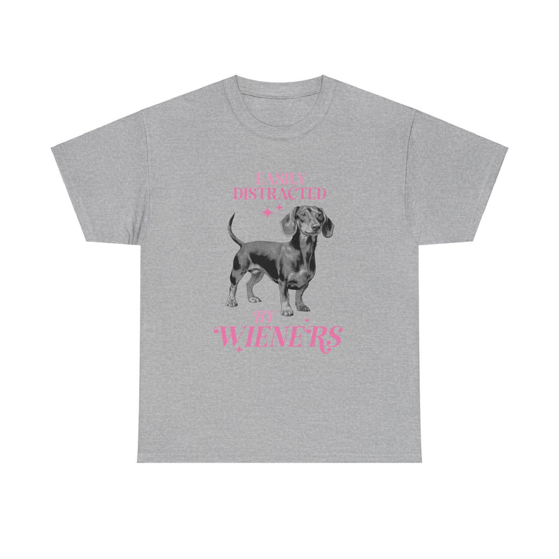 Easily Distracted by Wieners Dog Lovers Unisex Heavy Cotton Tee