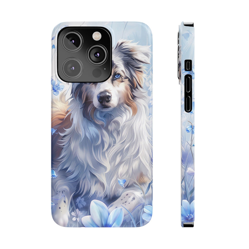 Australian Shepherd with Flowers iPhone Slim Phone Cases