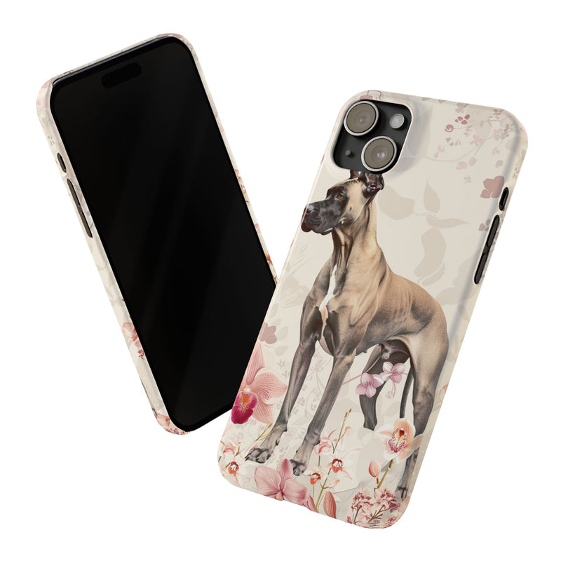 Great Dane with Flowers Slim iPhone Cases