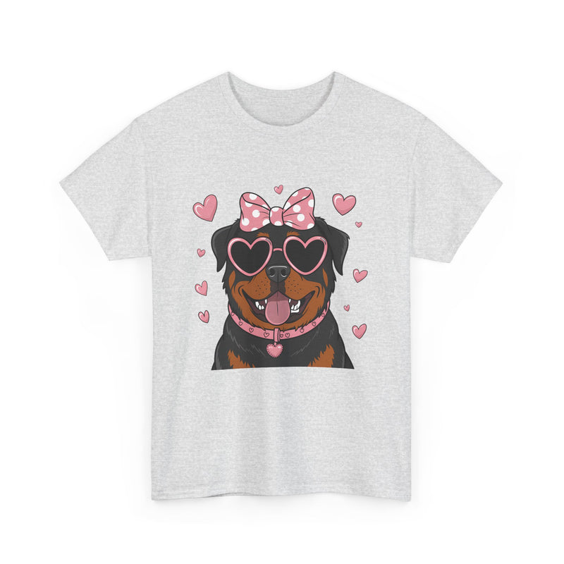 Rottweiler with Pink Hearts Valentine's Day Unisex Heavy Cotton Tee