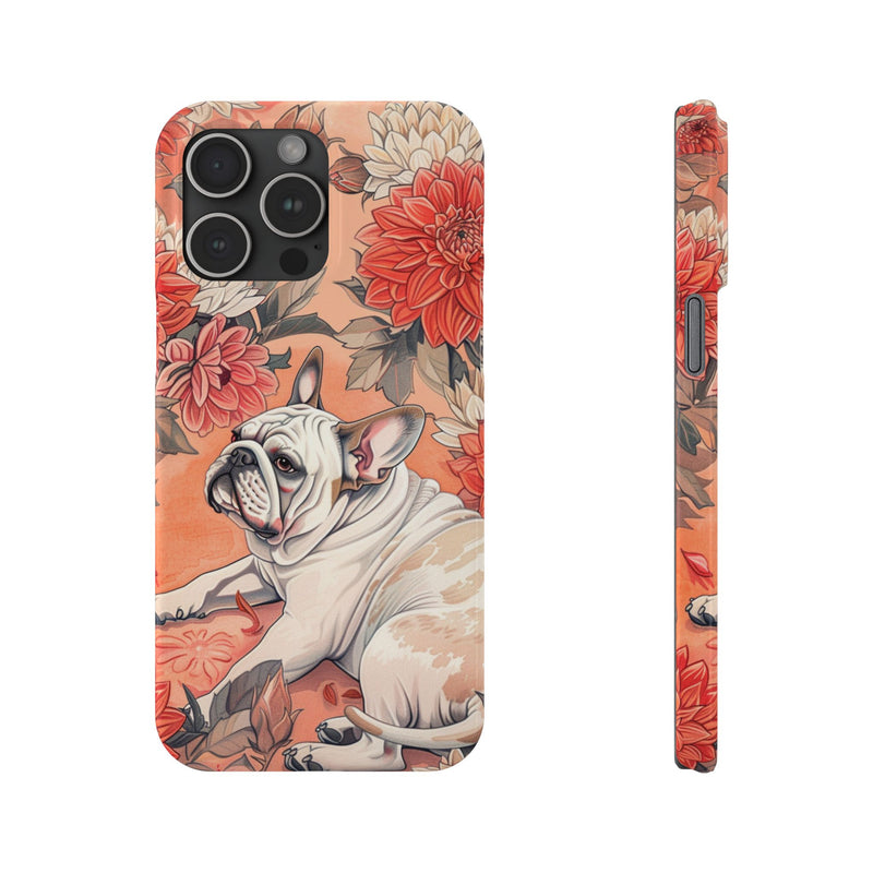 Bulldog with Flowers Slim Phone Cases