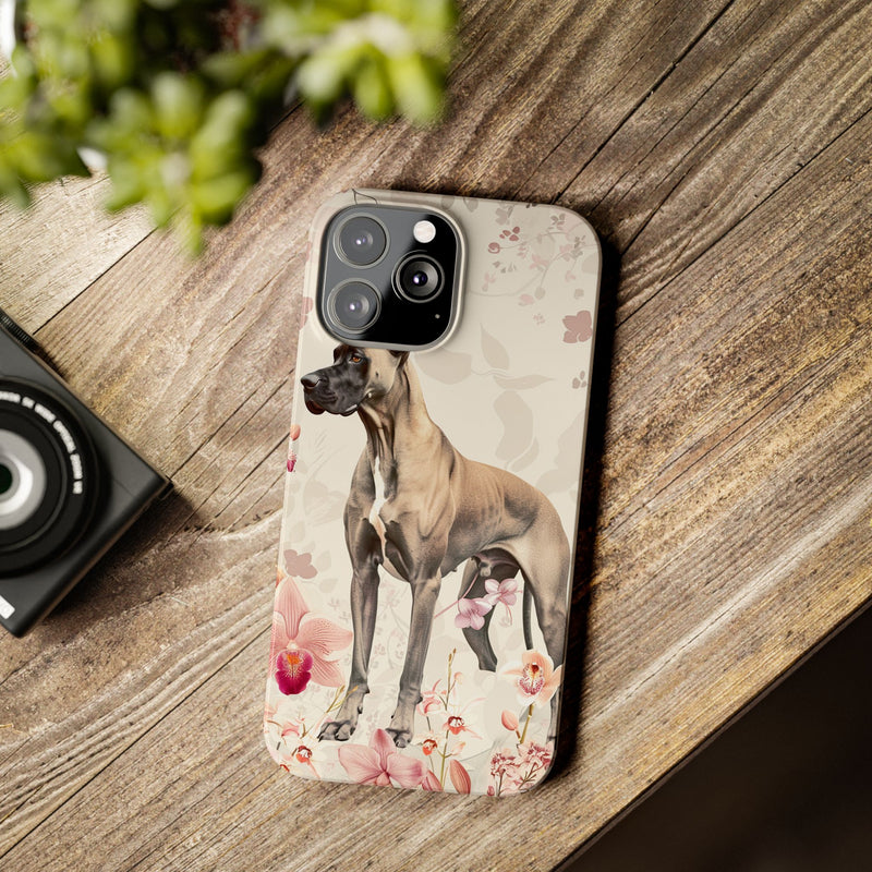 Great Dane with Flowers Slim iPhone Cases