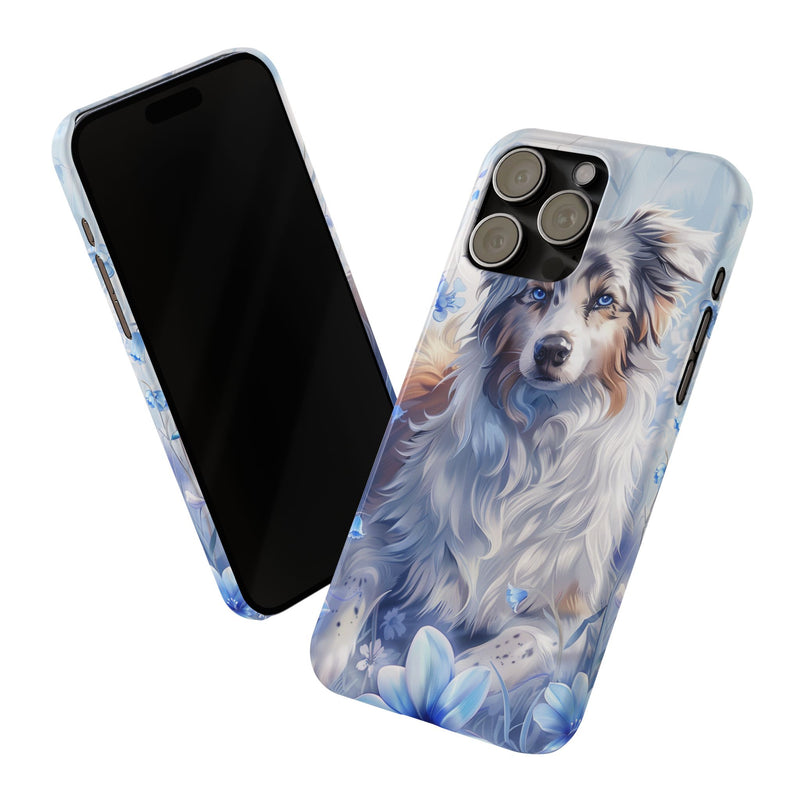 Australian Shepherd with Flowers iPhone Slim Phone Cases