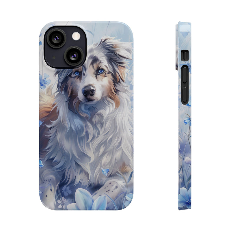 Australian Shepherd with Flowers iPhone Slim Phone Cases