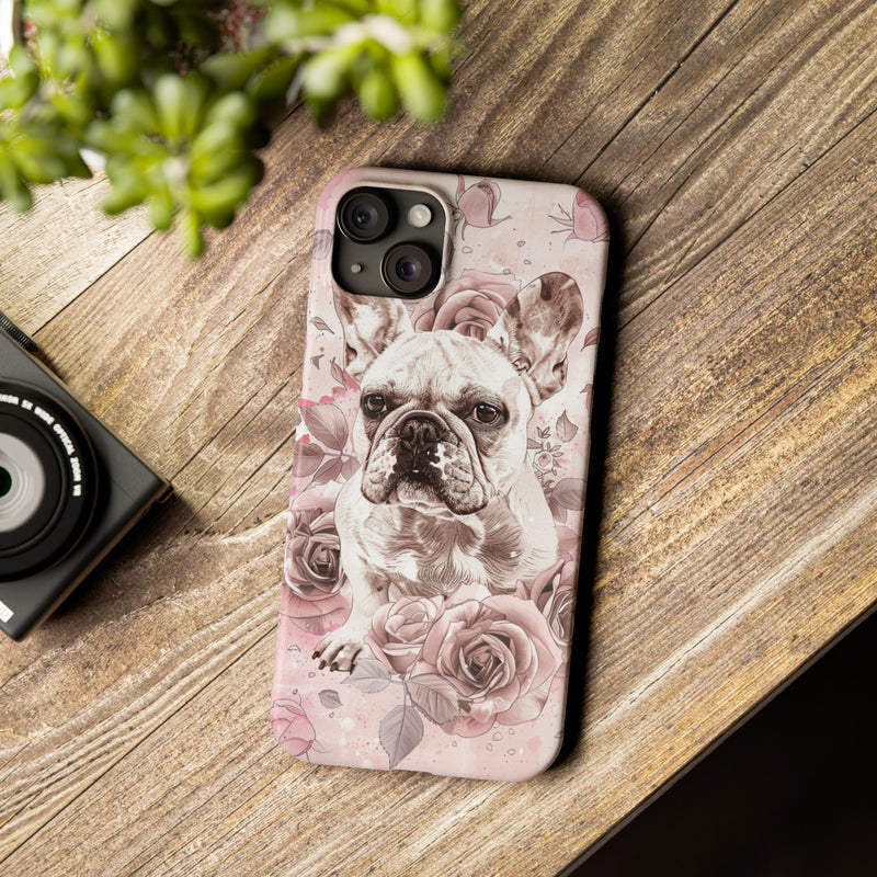 French Bulldog with Flowers Slim iPhone Cases