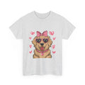 Golden Retriever with Pink Hearts Valentine's Day Unisex Heavy Cotton Tee