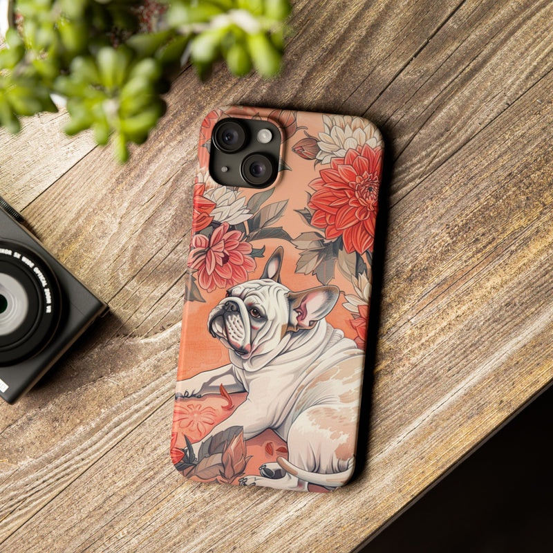 Bulldog with Flowers Slim Phone Cases