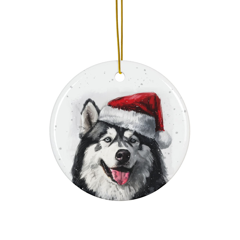 Christmas Alaskan Malamute Dog Ceramic Ornament