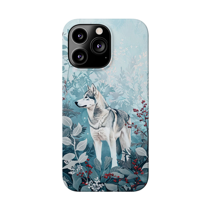 Siberian Husky with Flowers Slim iPhone Cases