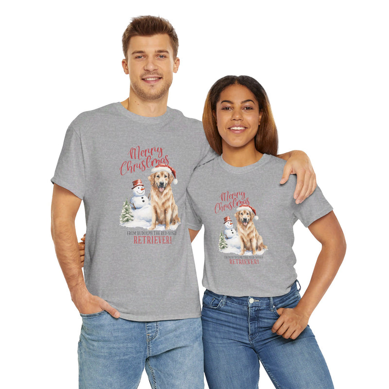 Merry Christmas Golden Retriever Unisex Heavy Cotton Tee | Golden Retriever Christmas Gifts