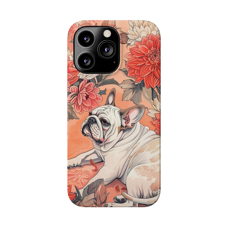 Bulldog with Flowers Slim Phone Cases