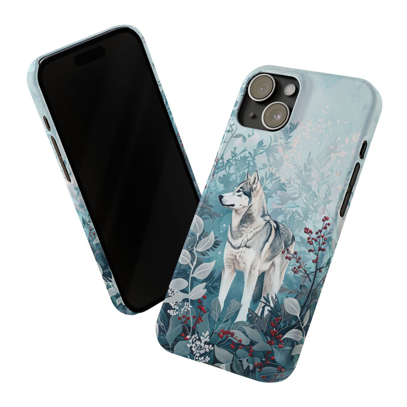 Siberian Husky with Flowers Slim iPhone Cases