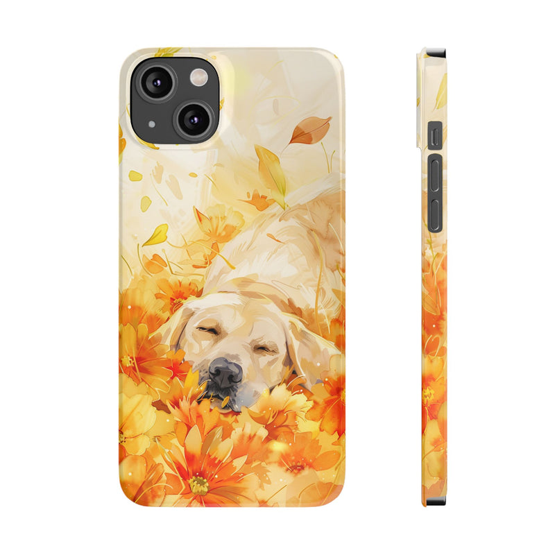 Labrador with Flowers Slim Phone Cases