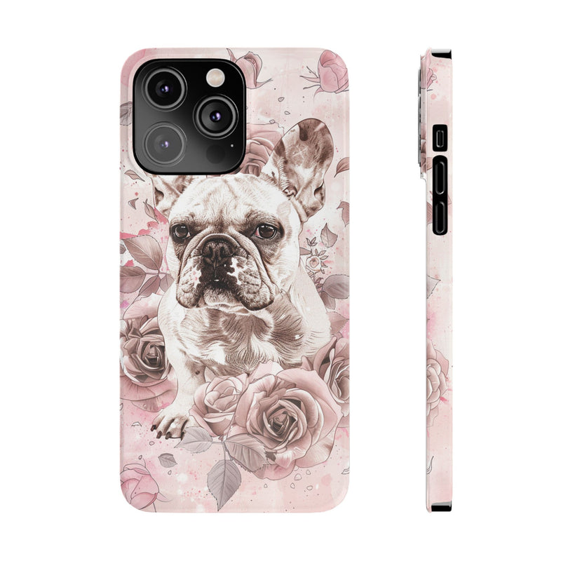 French Bulldog with Flowers Slim iPhone Cases