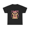 Golden Retriever with Pink Hearts Valentine's Day Unisex Heavy Cotton Tee