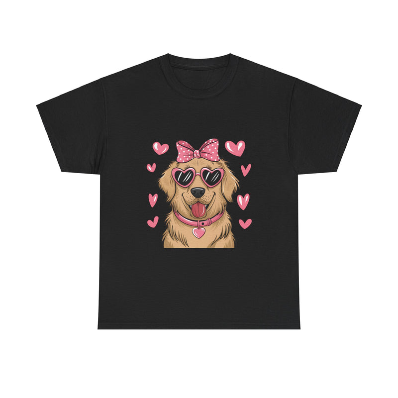 Golden Retriever with Pink Hearts Valentine's Day Unisex Heavy Cotton Tee