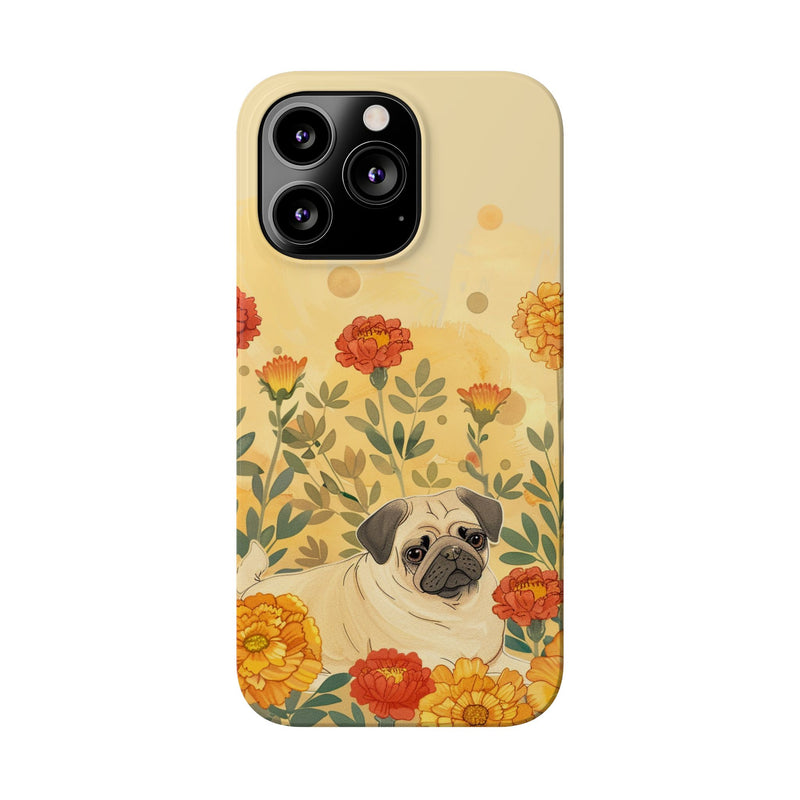 Pug with Flowers Slim iPhone Cases