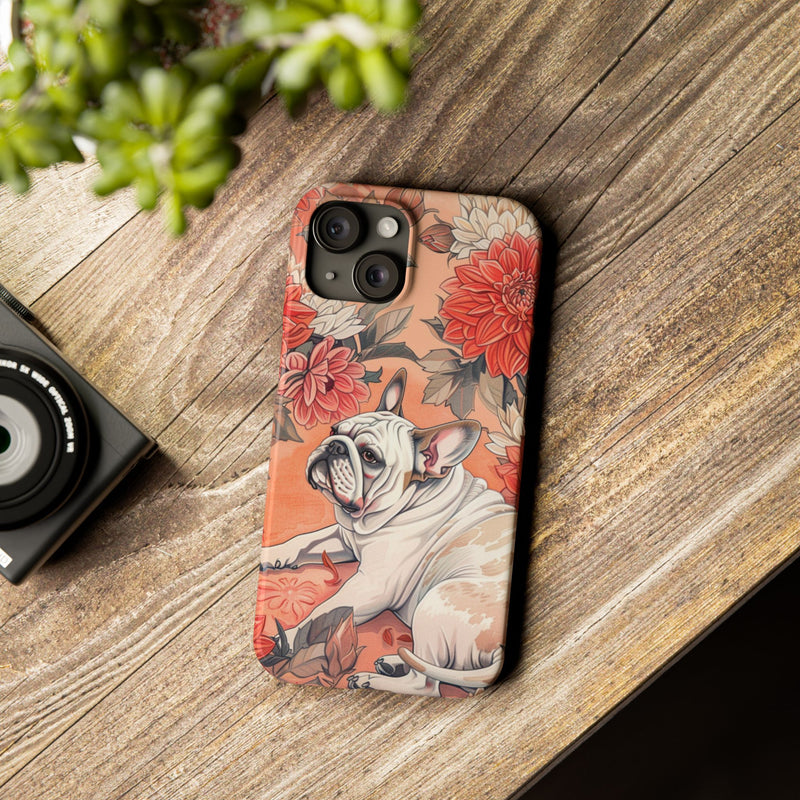 Bulldog with Flowers Slim Phone Cases