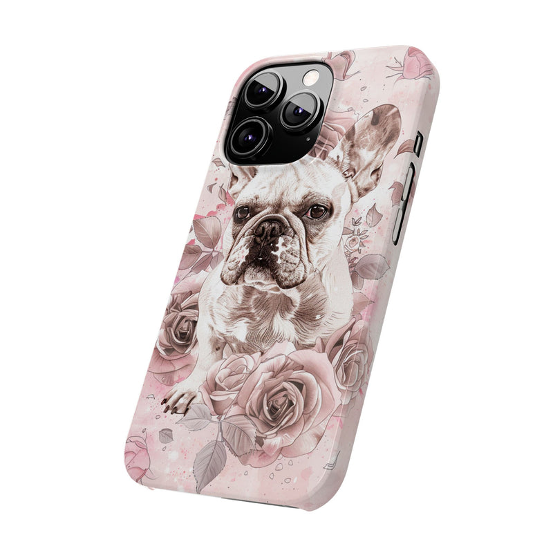 French Bulldog with Flowers Slim iPhone Cases