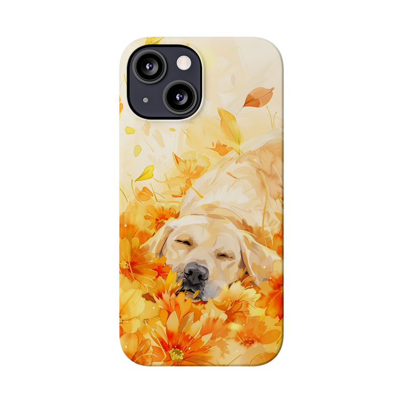 Labrador with Flowers Slim Phone Cases