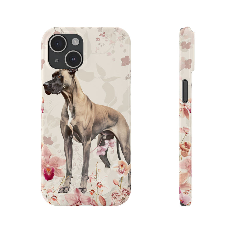 Great Dane with Flowers Slim iPhone Cases