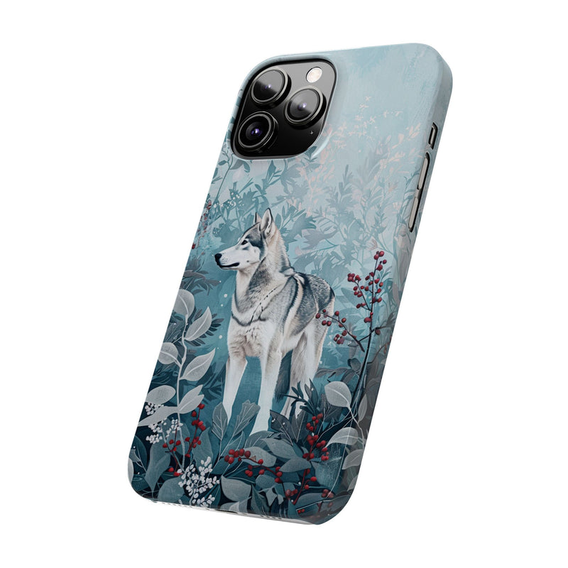 Siberian Husky with Flowers Slim iPhone Cases