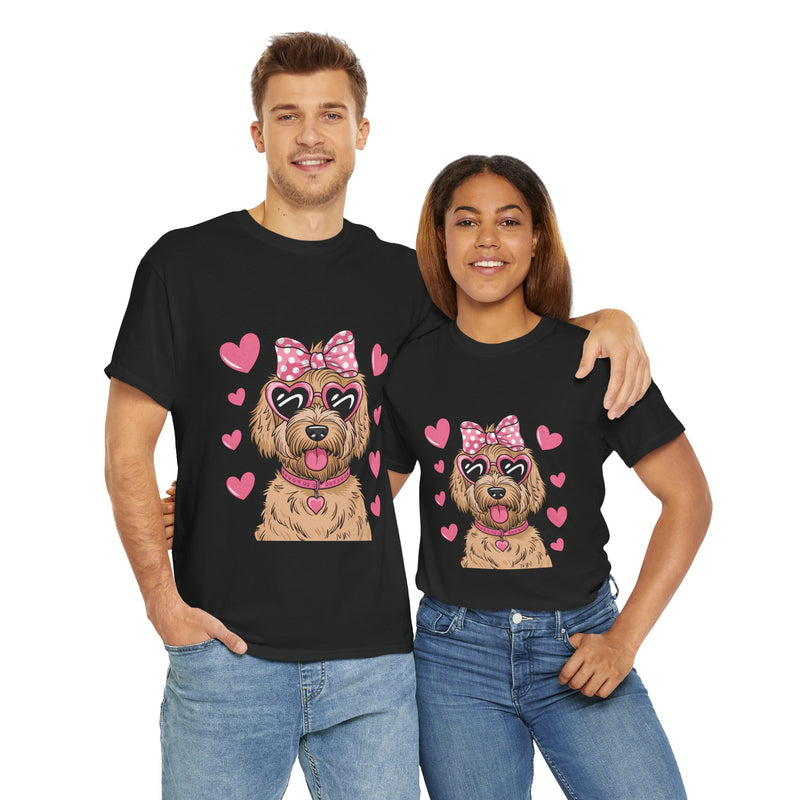 Goldendoodle Valentine's Day Tee with Pink Hearts | Unisex Cotton Shirt