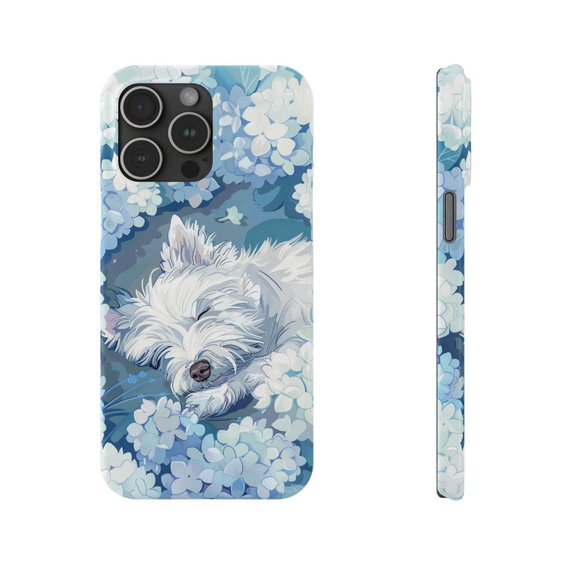 West Highland White Terrier with Flowers Slim iPhone Cases