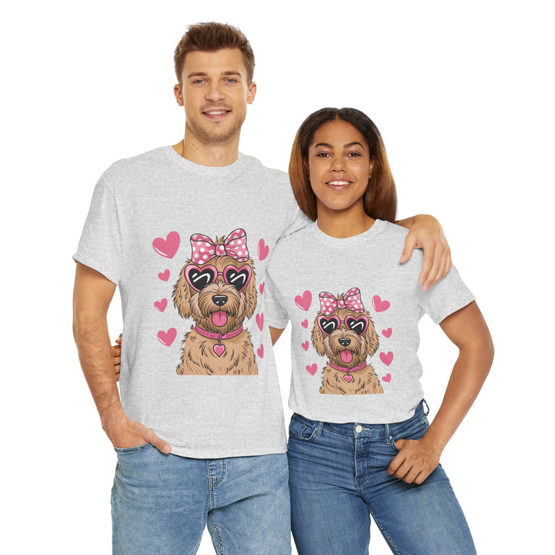 Goldendoodle Valentine's Day Tee with Pink Hearts | Unisex Cotton Shirt