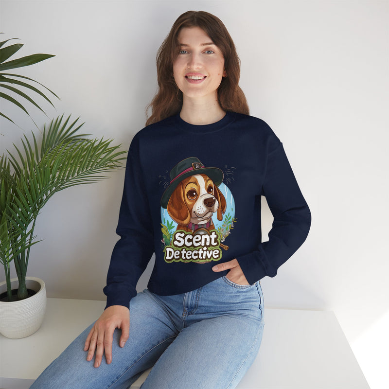 Scent Detective Beagle Unisex Crewneck Sweatshirt – Dog in Detective Hat