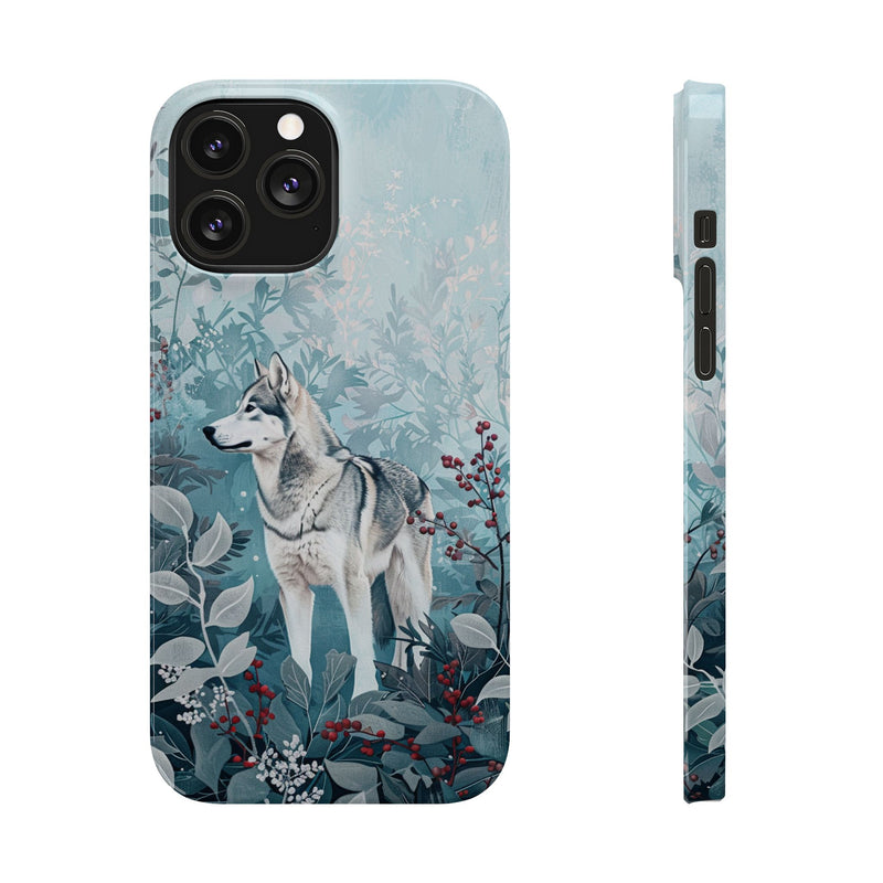 Siberian Husky with Flowers Slim iPhone Cases