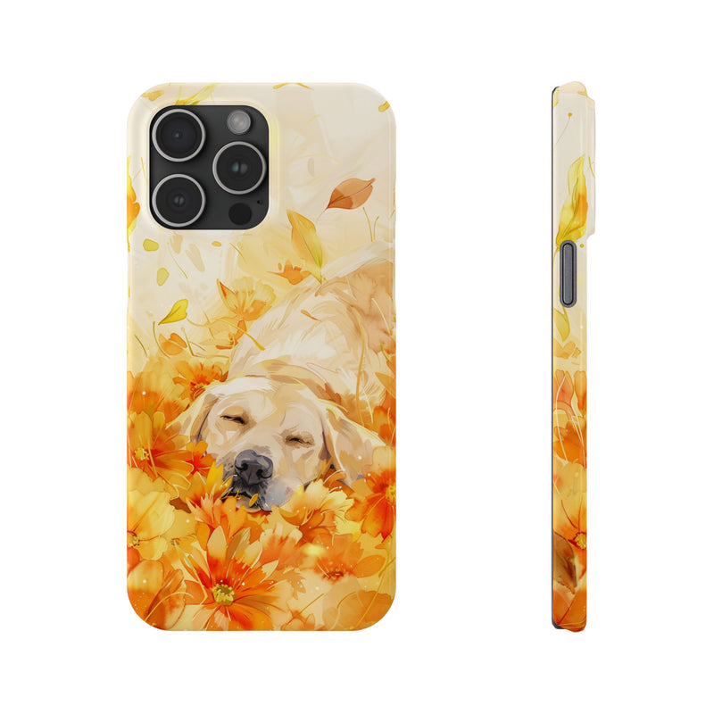 Labrador with Flowers Slim Phone Cases