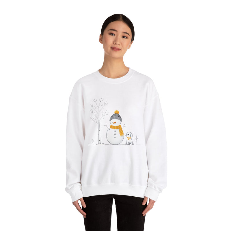 Minimalist Snowman & Dog Unisex Heavy Blend™ Crewneck Sweatshirt Sweatshirt