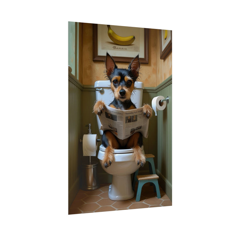 Funny Affenpinscher Bathroom Poster – Dog Sitting on Toilet Reading Newspaper | Humorous Dog Wall Art for Bathroom Decor