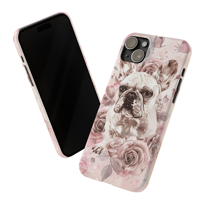 French Bulldog with Flowers Slim iPhone Cases