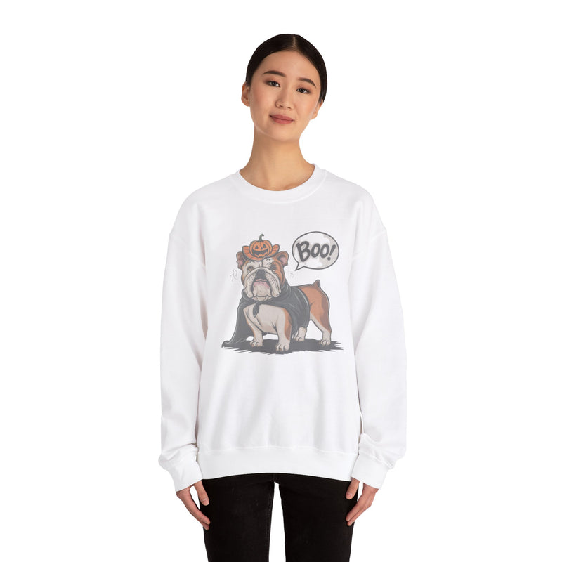 English Bulldog Halloween Sweatshirt – Cute Dog with Pumpkin & Boo Text