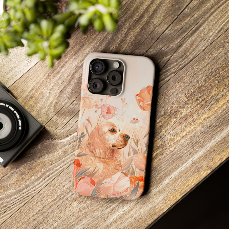 Cocker Spaniel with Flowers iPhone Slim Phone Cases