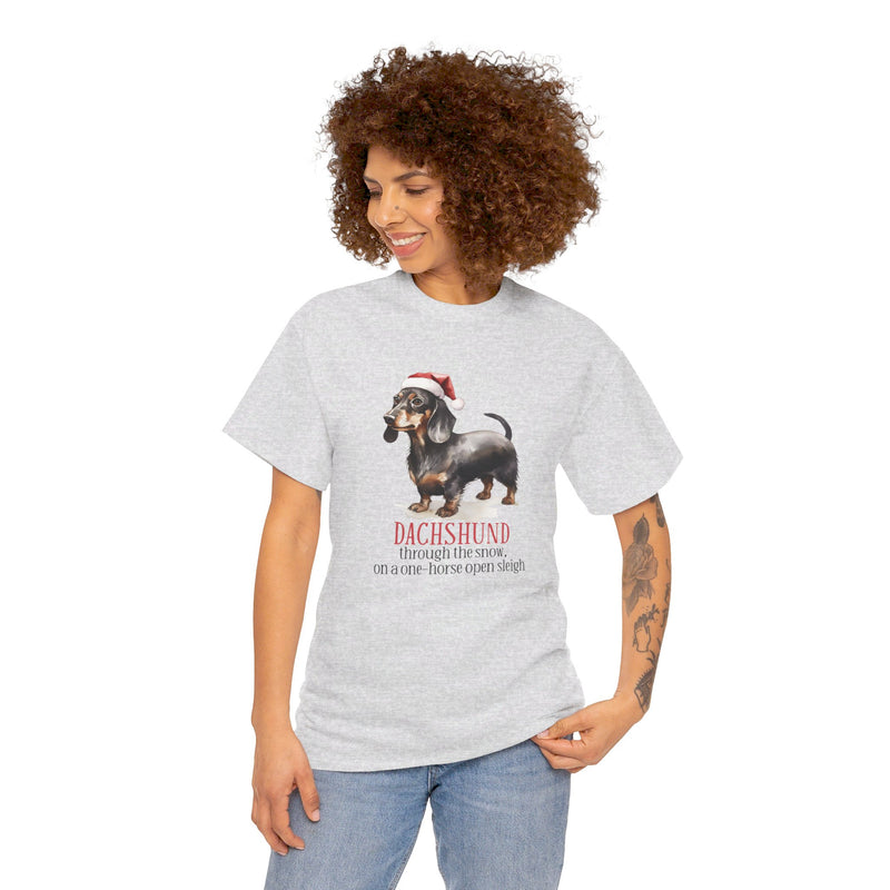 Dachshund Through The Snow Christmas Unisex Heavy Cotton Tee | Dachshund Christmas Gift