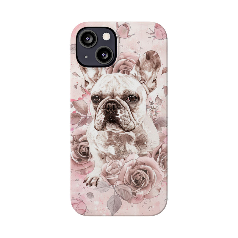 French Bulldog with Flowers Slim iPhone Cases