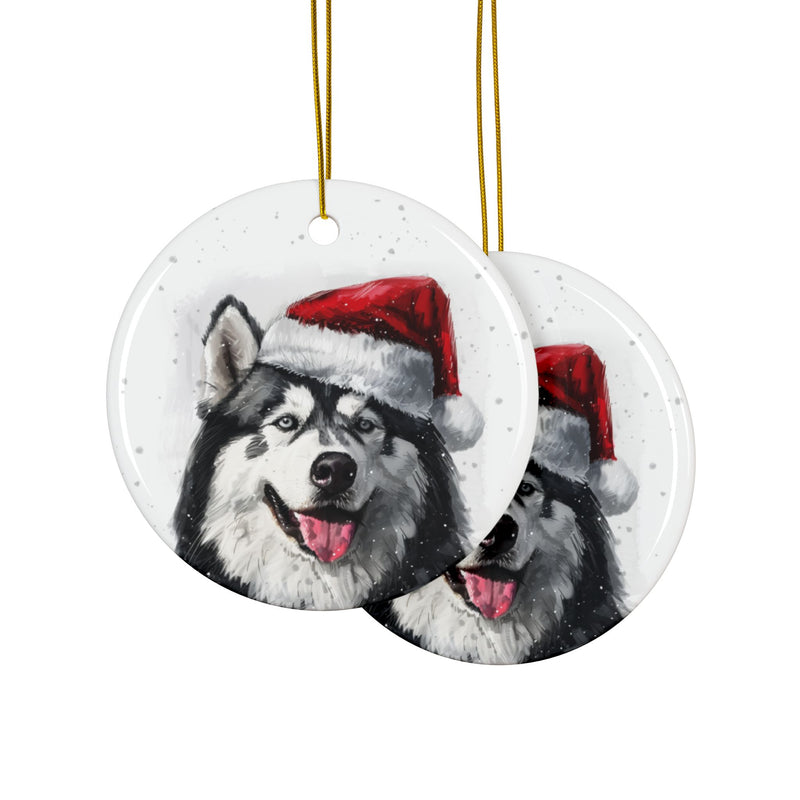 Christmas Alaskan Malamute Dog Ceramic Ornament