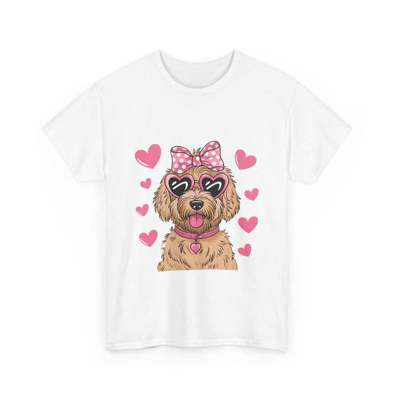 Goldendoodle Valentine's Day Tee with Pink Hearts | Unisex Cotton Shirt