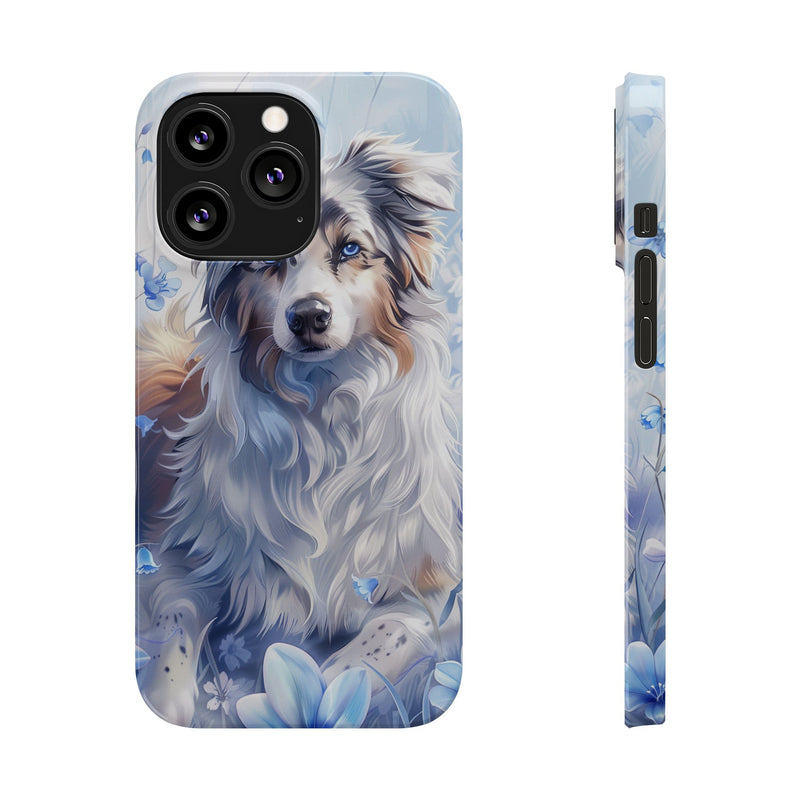 Australian Shepherd with Flowers iPhone Slim Phone Cases